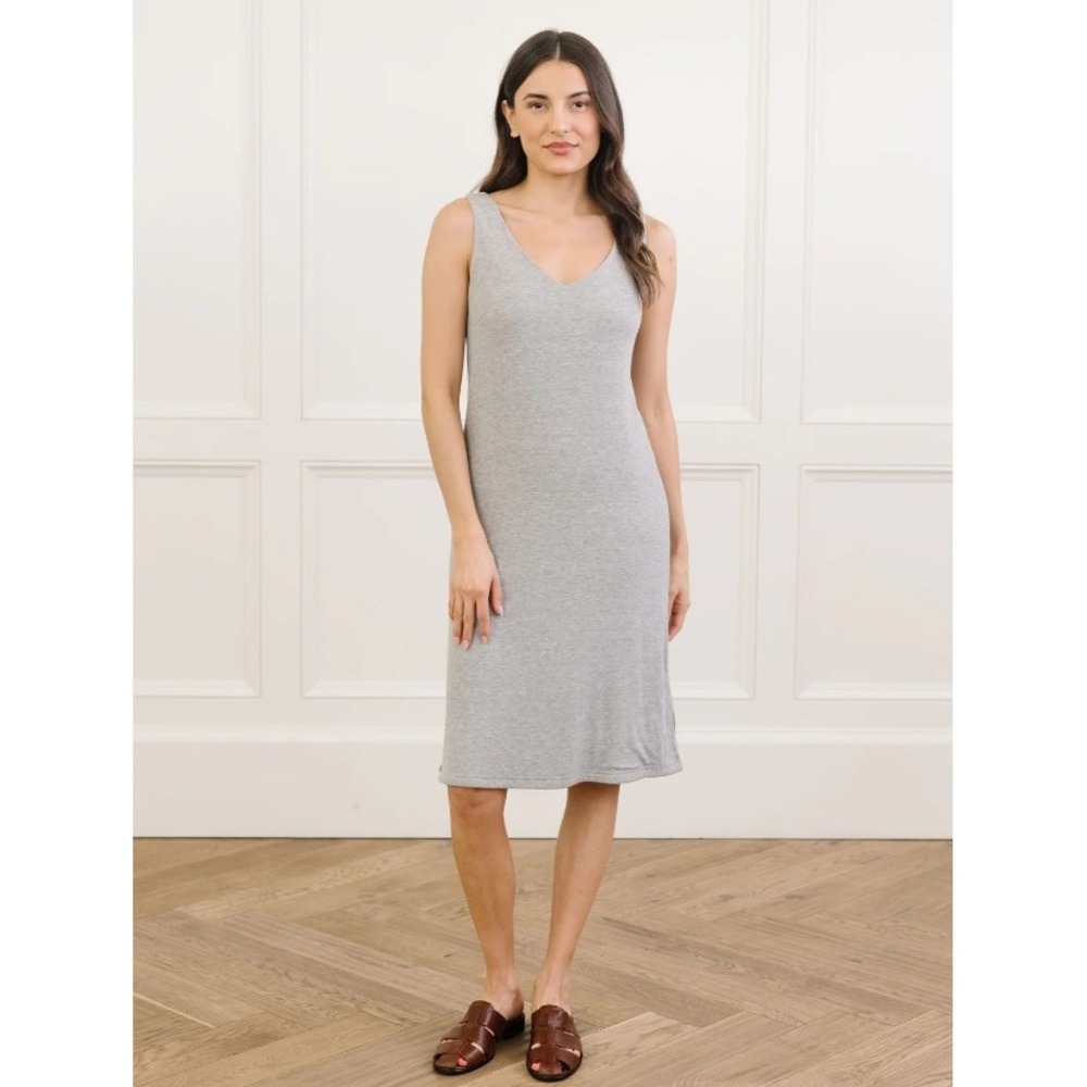 Cozy Earth Women's Bamboo Rib-Knit V-Neck Tank Lounge Dress Gray Night Gown XL